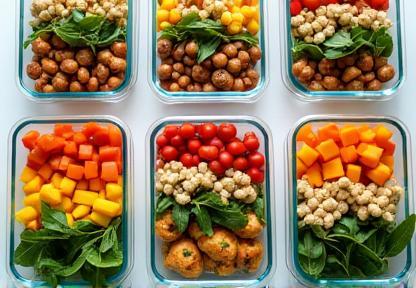 Arrangement of prepared healthy meal boxes